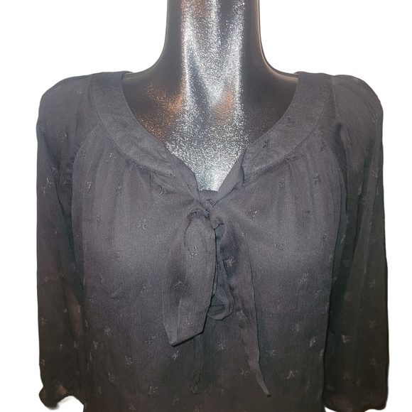 Ispiri Black Semi Sheer Blouse with Tie Neckline L - Picture 2 of 8